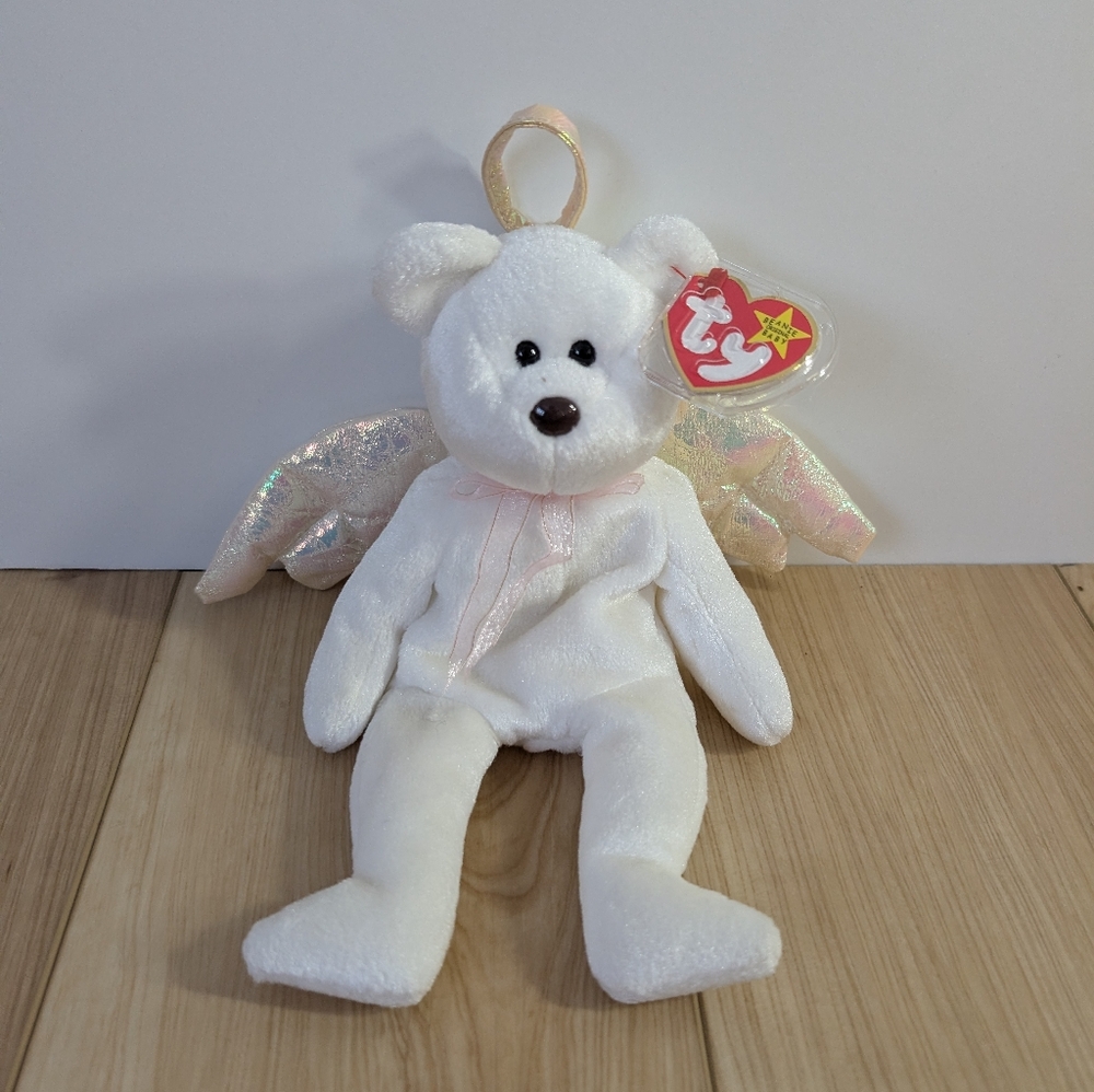 "Halo" Ty White Angel Bear with Iridescent Wings Beanie Baby Bear